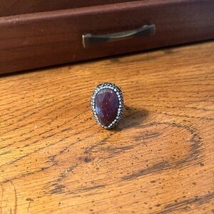Beautiful Garnet Colored Gemstone & Marcasite Ring